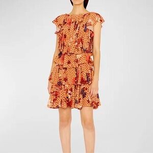 Ulla Johnson SILK Ayla Flutter Sleeve Pastel Floral Ruffle Tiered Dress